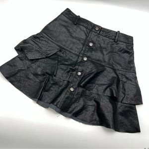 Zara Faux Black Leather Tiered Mini Skirt w/Front Snaps-Size S